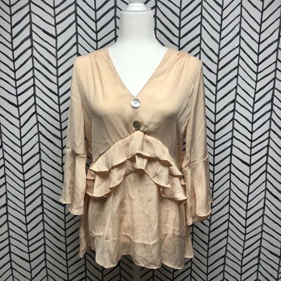 NWT Suzanne Betro Ruffle Trim V-Neck Tunic - Picture 1 of 3